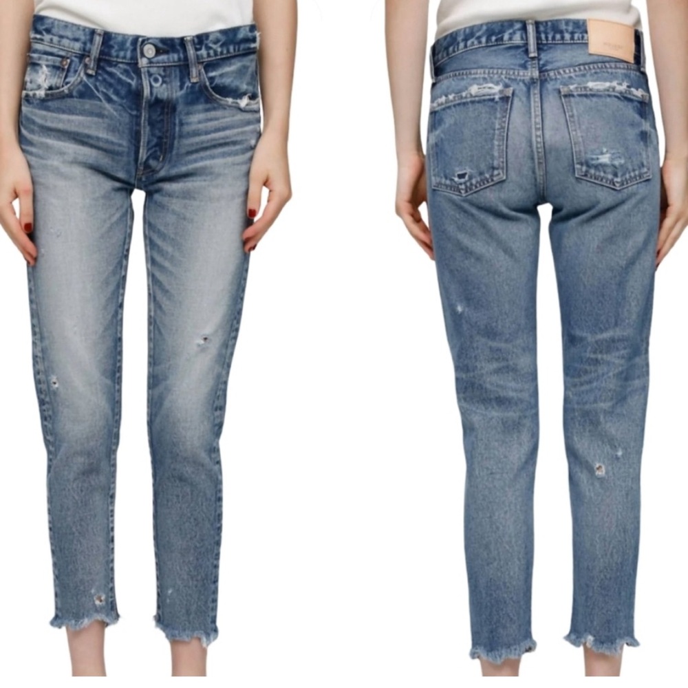 Moussy Vintage Merry Tapered Mid Rise Distressed Jeans Size 27 Light Blue Crop‎